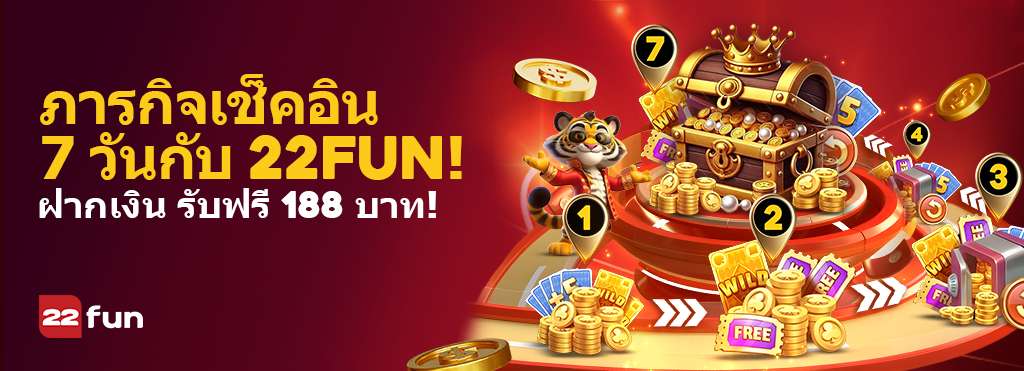 แบนเนอร์กิจกรรม Treasure Login Challenge ของ 22Fun